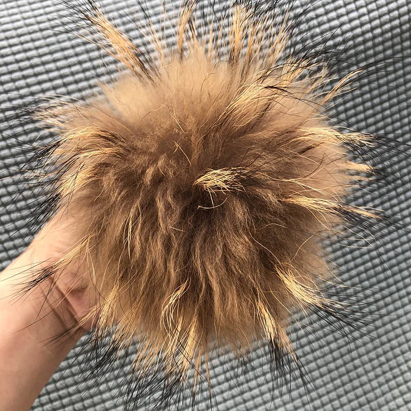 Große flauschige Echtpelz-Fuchs-Pompons mit Knopf, DIY-Pom-Poms aus Waschbärfell, Kugeln, natürliches Fell, Pompon für Schals, Hüte, Mützen, Zubehör – Detail 3