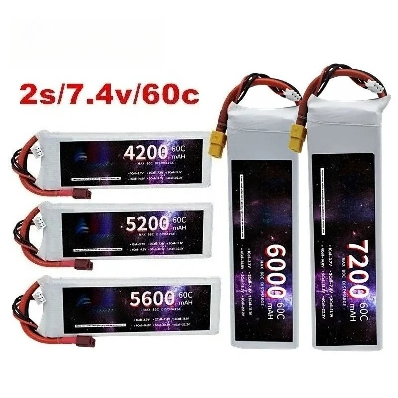 

FPV LIPO 2S Lipo Battery 4200mAh 5200mah 5600MAH 6000mah 6500mah 7200mah Racing Drone 60C 7.4V XT60 Plug For RC Quadcopter UAV