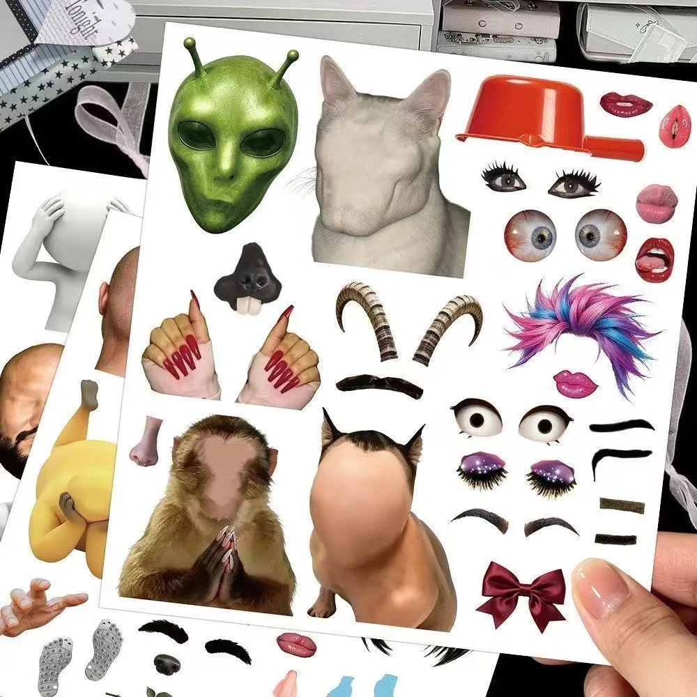 615 little stickers for face swaps, abstract funny stickers, piecing together ideal facial features, creative meme collage, aest