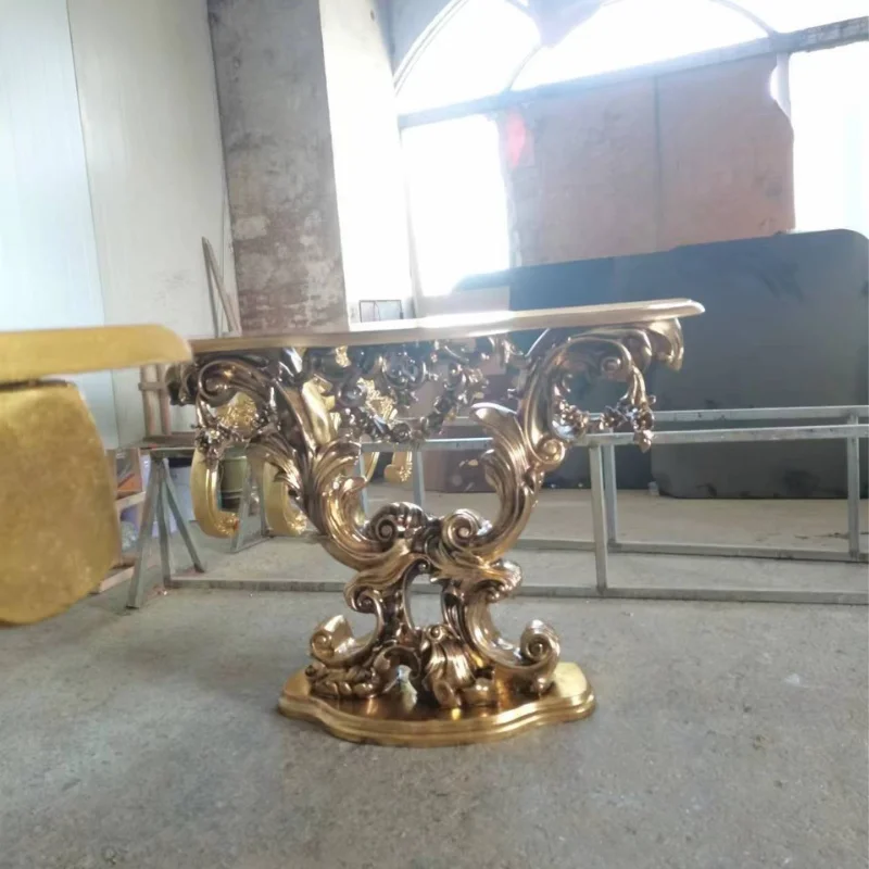 European gold solid wood porch table luxury shelves for living room exquisite carving support custom stable home furniture