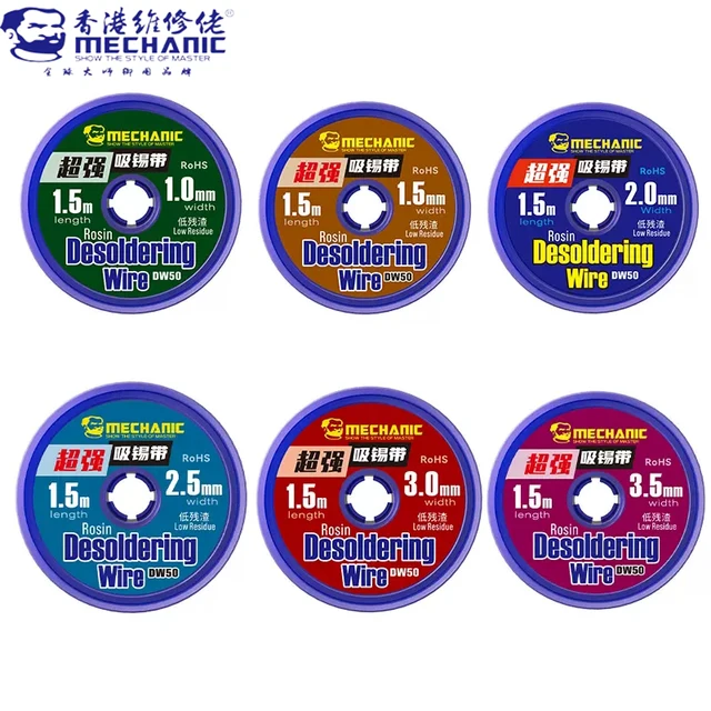 Mechanik DW50 mocne miedziane knot lutowniczy taśma rozlutownicza 1.0/1.5/2.0/2.5/3.0/3.5mm przeróbka BGA akcesoria do lutowania PCB
