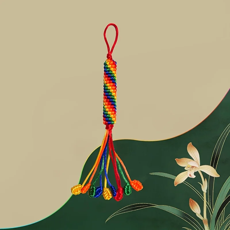 1pc, Hand-woven, Tibetan Prayer Wheel, Pineapple Knot, Gesang Flower, Colorful Cord, Tassel, Peace Knot, Chinese Knot, Amulet, Blessing, New Year, Red Cord, Traditional Craftsmanship, Great Gift, Festival, Home, Backpack, Car, Keychain, Tibetan Items