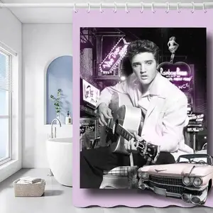 Elvis Presley Shower Curtain The Bradford Exchange 2013 Black Bathroom on sale Bath Home