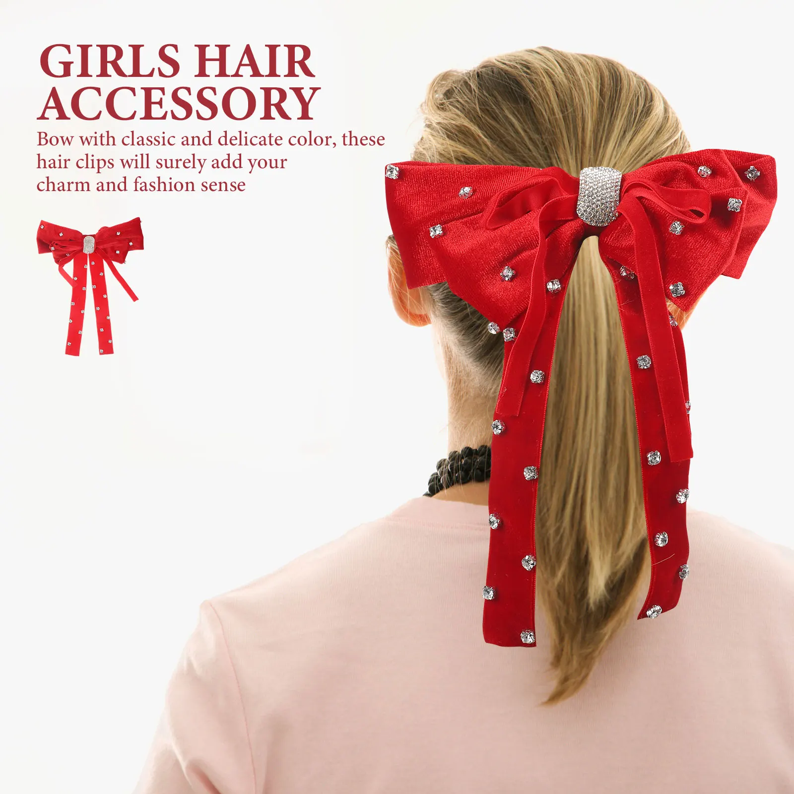 

Rhinestone Bow Hair Clip Ribbon Clips Decorative Bows Women Girls Hair Accessories Wedding Party Prom Graduation Banquet Durable