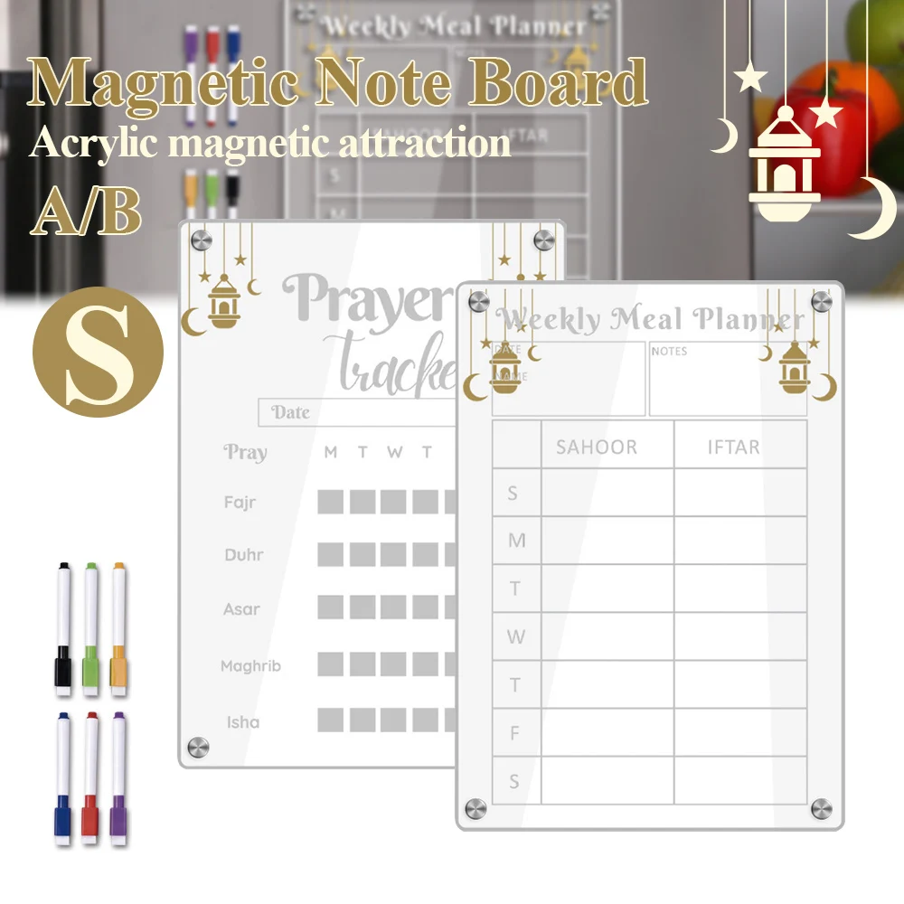 

Акриловая магнитная доска для записей, календарь, Еженедельный план Рамадан, планировщик, доска для сообщений, стираемая доска, наклейка на холодильник с 6 ручками