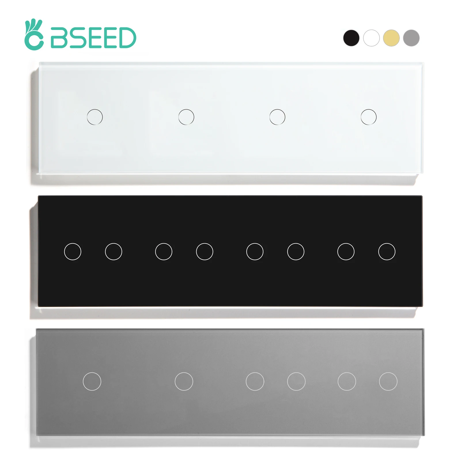 

BSEED 1/2Gang Wall Touch Switches 1Way Sensor Light Switch Glass Panel Blue Backlight EU Standard 299mm