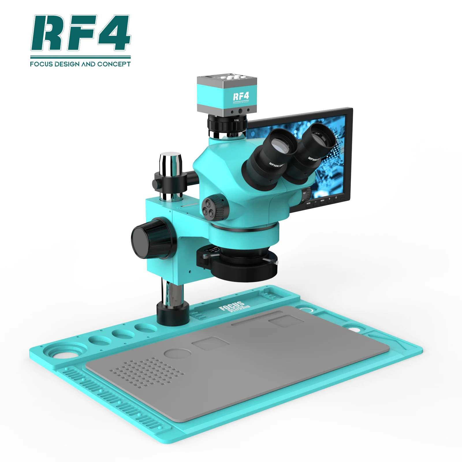 RF4 HDMI 1080P 2K Camera 10-Inch HD Monitor 7X-50X Enlarge Synchronization Zoom Trinocular Microscope RF7050TVD2-2KC2-S010