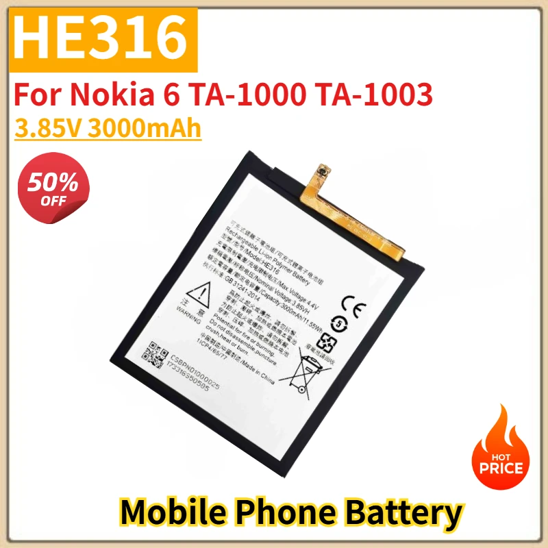 

HE316 High Quality Phone Battery 3.85V 3000mAh For Nokia 6 TA-1000 TA-1003 Brand New Replacement Battery