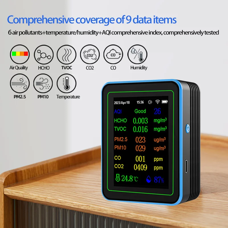 

TUYA Intelligent WIFI 12 In 1 Air Quality Detector, Detecting HCHO TVOC PM2.5 PM10 CO CO2 Temperature And Humidity For Home Use