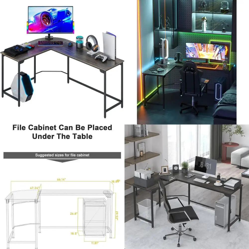 مكتب مدمج 66 على شكل حرف L للمكتب المنزلي والألعاب والدراسة مع سهولة التجميع للمساحات الصغيرة #1