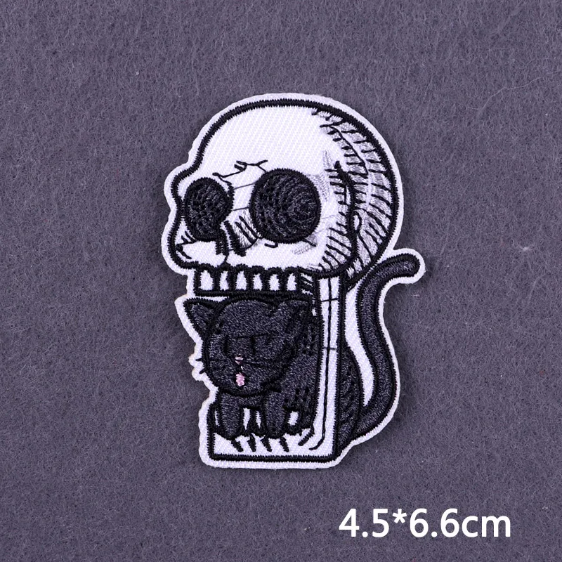 Flamme Schädel Patch Kleidung Punk Bestickt Patches Für Kleidung Eisen Auf Patch Auf Kleidung Thermoadhesive Patches Jacke Abzeichen DIY – Detail 12