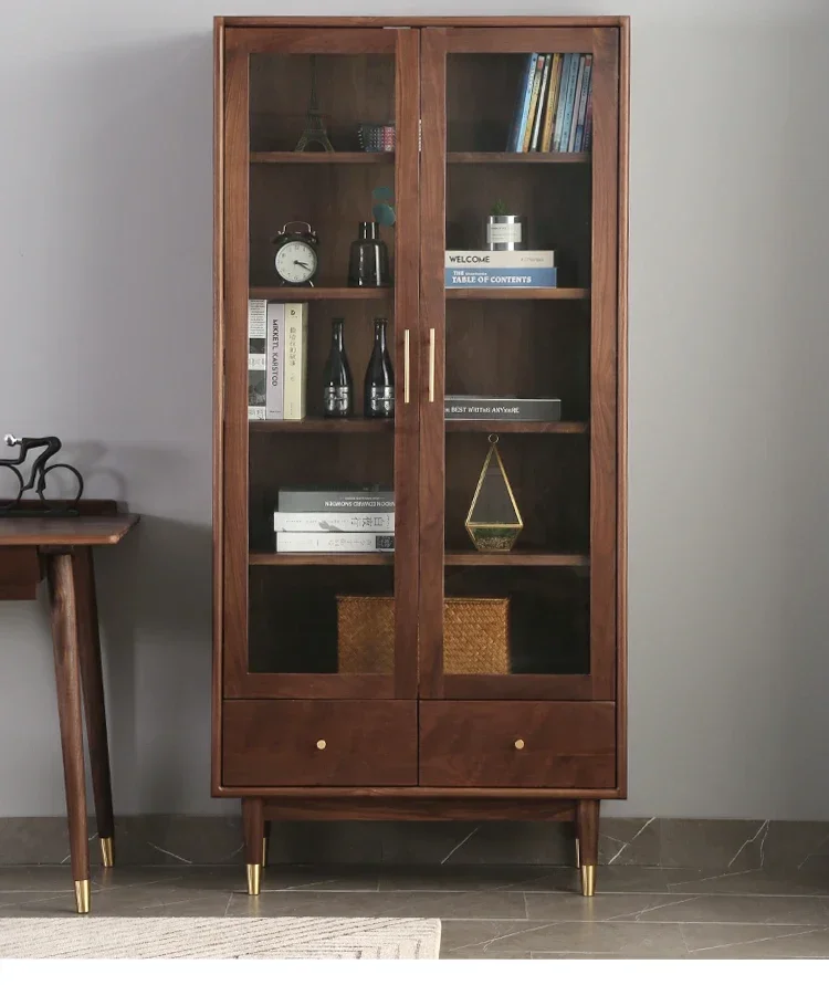 

Скандинавский книжный шкаф из массива дерева черного ореха, книжная полка, органайзер для хранения, боковой шкаф, витрина