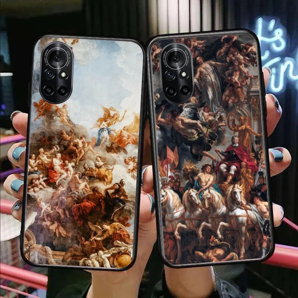 Baroque Painting Mobile Cell Phone Case for Honor 90 70 50 20 7S X9 X8 X7 Magic 4 3 Pro Black Soft Phone Cover Funda