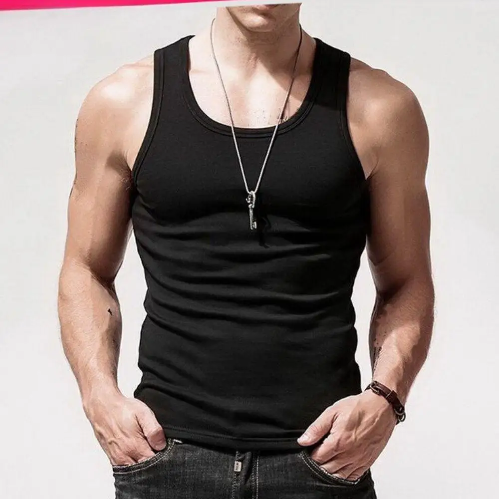 Hot Summer Men Tank Top Male Clothes Basic Elastic Sleeveless Shirt Pure Cotton Man Braces T-shirt Bodybuilding Fitness T-shirt - Image 3