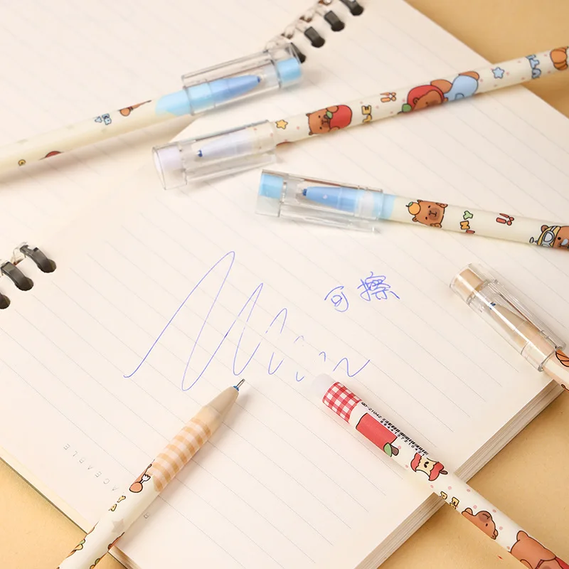 24 Pcs Capybara Straight Rod Neutral Pen Cartoon Cap Pulling Needle Type Pen Gift Student Stationery