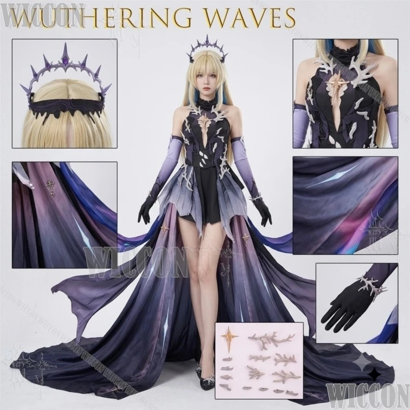 Costume complet de cosplay Wuthering Waves Black Cartethyia Leviathan, tenue de personnage de jeu pour Comic Con, fête à thème Halloween