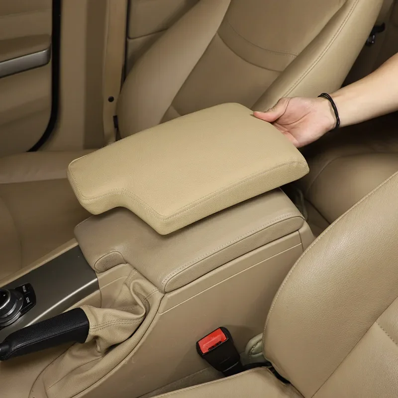For BMW 3 Series E90 2005-2012 ABS Leather Beige Car Armrest Box Protective Cover Decoration Interior Accessories