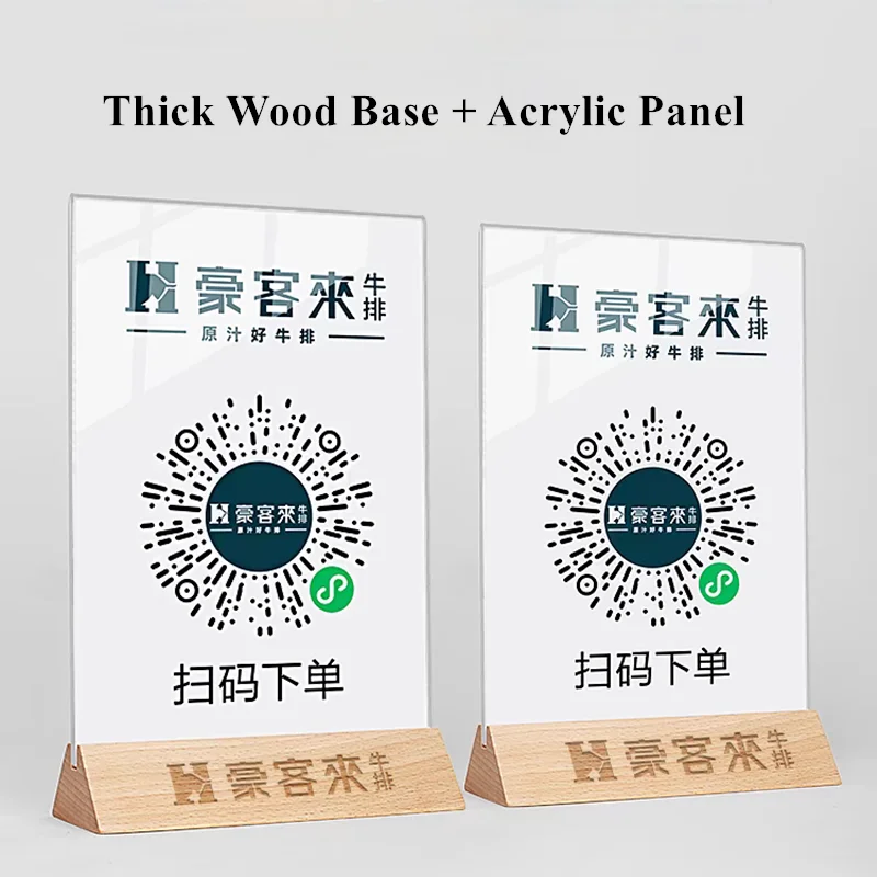 4 PCS A5 148X210MM Wood Acrylic Sign Holder Wedding Baby Photo Picture Frame Restaurant Table Menu Paper Holder Display Stand