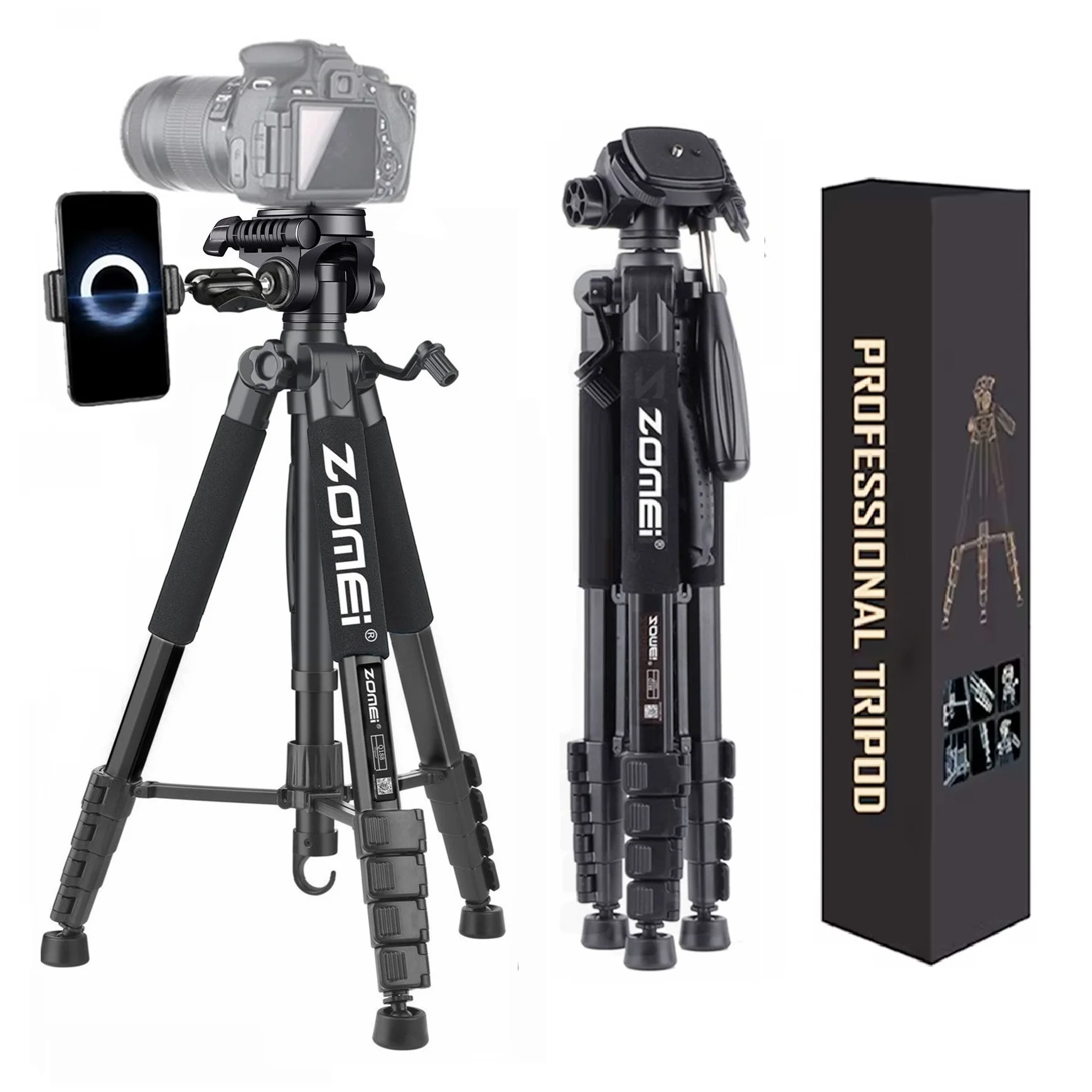 188cm/73.6in Tall Compact Aluminium Professional Tripod Stand Digital Camera Canon DSLR Smartphone Telephone Photographic Tripie