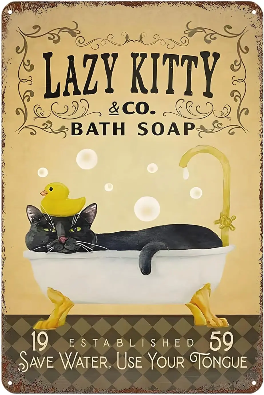 Metal Decor for Wall Metal Sign Black Cat Lazy Kitty Bath Soap Company Vintage Funny Bathroom Metal Sign Vintage Home Decor Rust