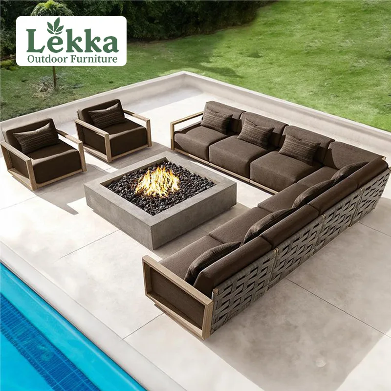 

Custom Outdoor Rattan Sofa Villa Outdoor Garden Furniture Hotel Teak Balcony Lazy Sofa Coffee Table Combination
