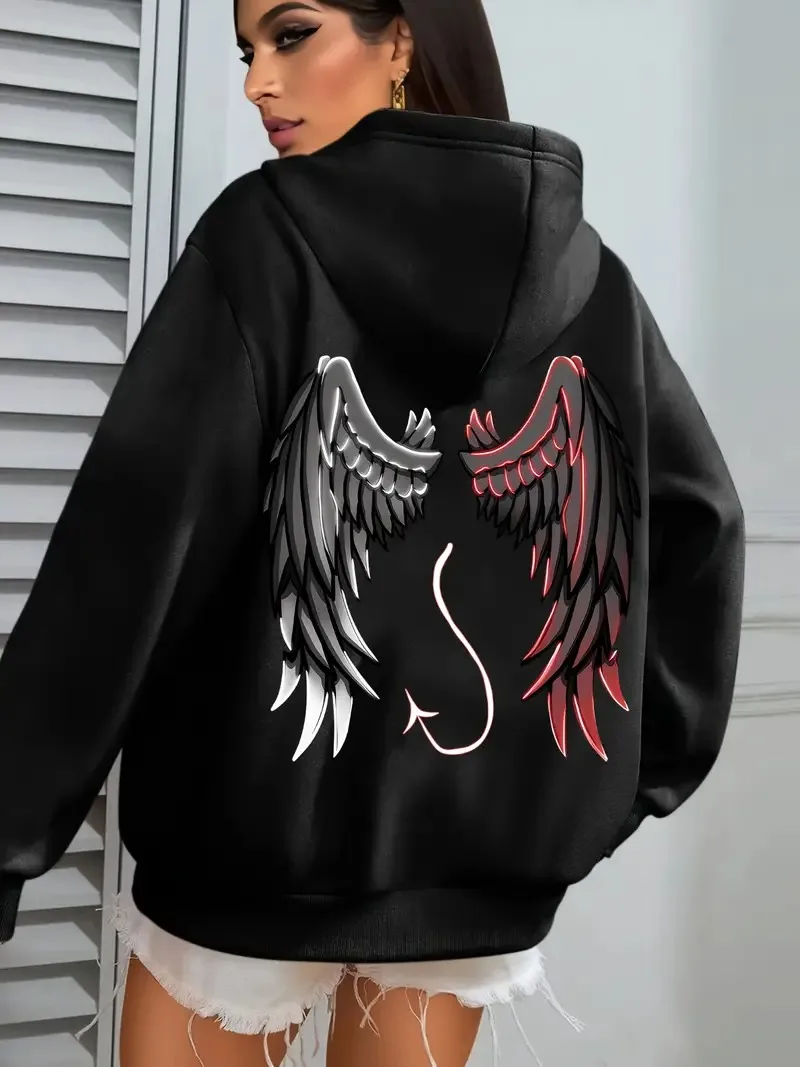 

Angel Devil Wings Graphic Printing Autumn and Winter Cotton Men's and Women's Hoodies Outdoor Street Sports Training Brand