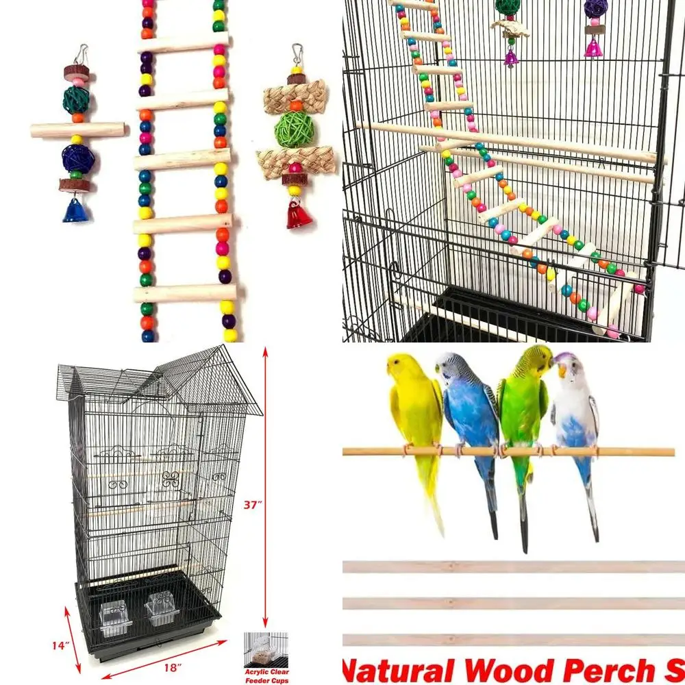 

38-дюймовая большая клетка для птиц с двойной крышей и игрушками, лестница для восхождения, боковая раскладная коробка, двери для корелл, солнечных попугаев, Con