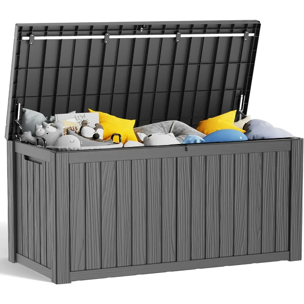 

150 Gallon Deck Box,Resin Outdoor Storage Box with Lockable for Patio Furniture, Pool Accessories, Garden Tools Waterproof Outsi
