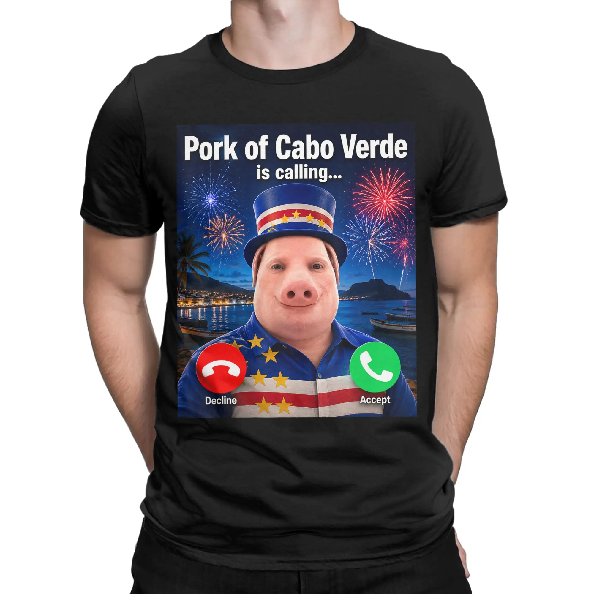 John Pork Cape Cabo Verde Brainrot Meme Verdean Flag Cotton T-Shirt Men Summer T-Shirts O-Neck Harajuku Tees Oversized Clothes
