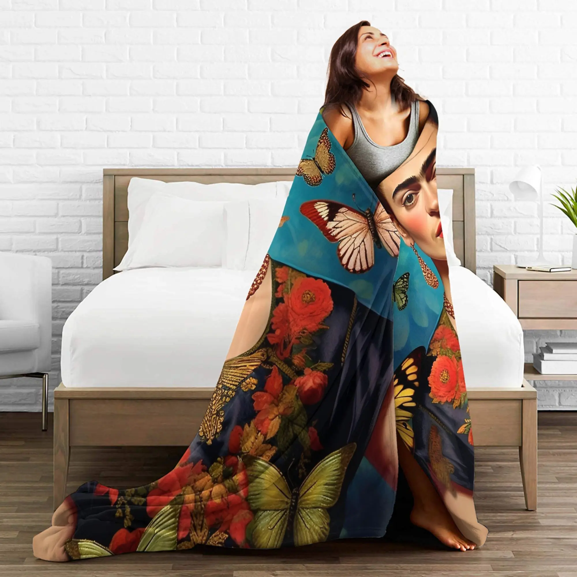 F-Frida K-Kahlo Farfalle Coperta in pile per tutte le stagioni, traspirante, leggera, sottile, per biancheria da letto, tappeto da ufficio