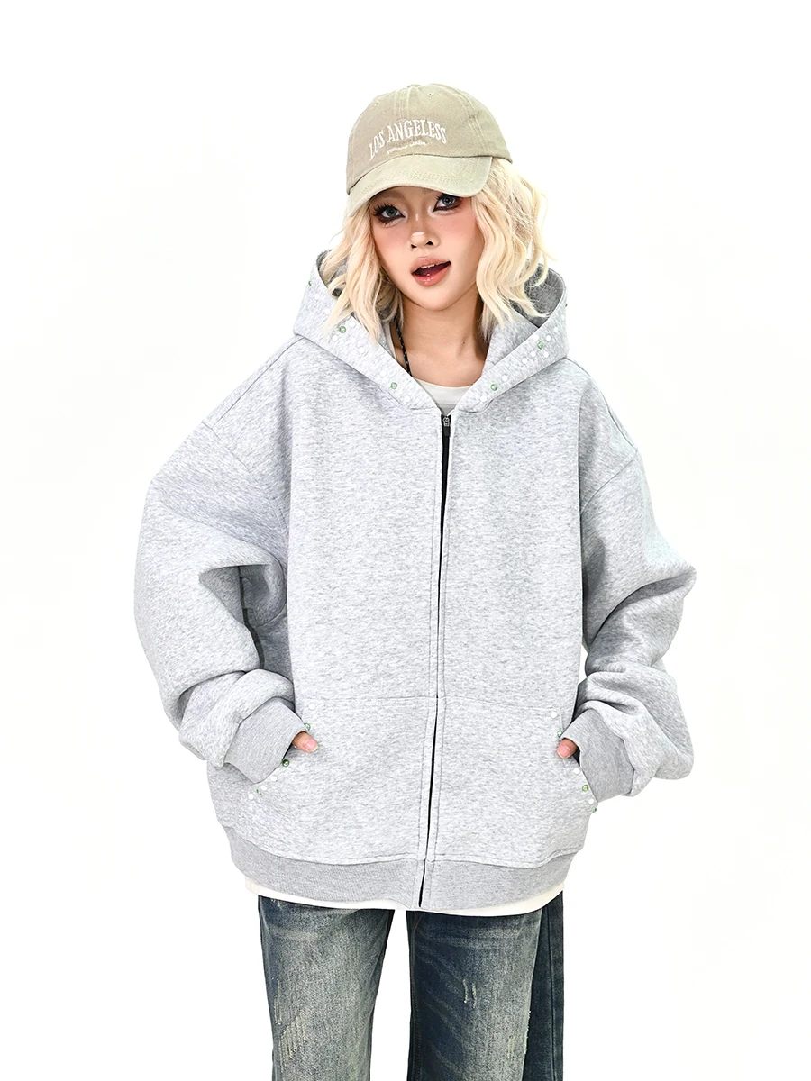 

Женский свободный кардиган с капюшоном Lazy Street в американском университетском стиле, верхняя одежда для пар, весна 2026, новинка