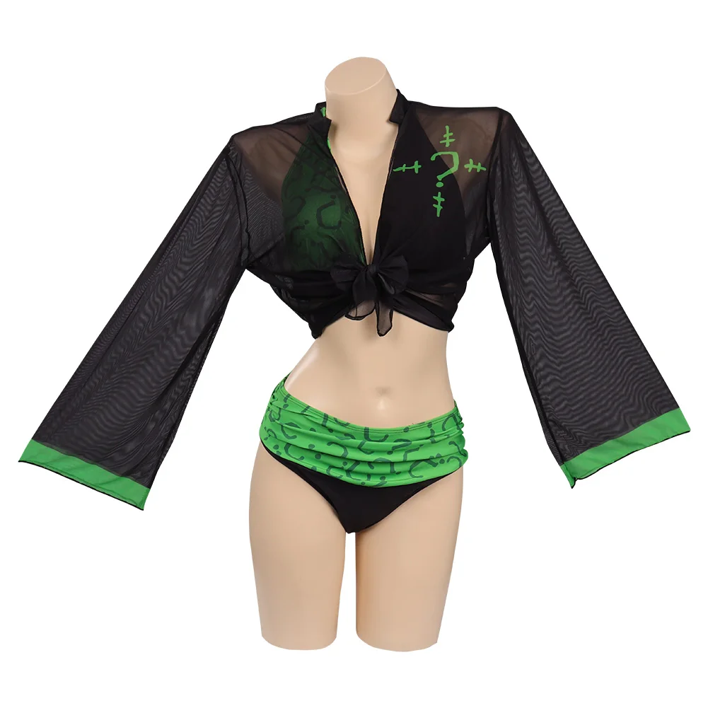 Riddler Cosplay Costume Swimwear Cloak Outfits Halloween Carnival Suit