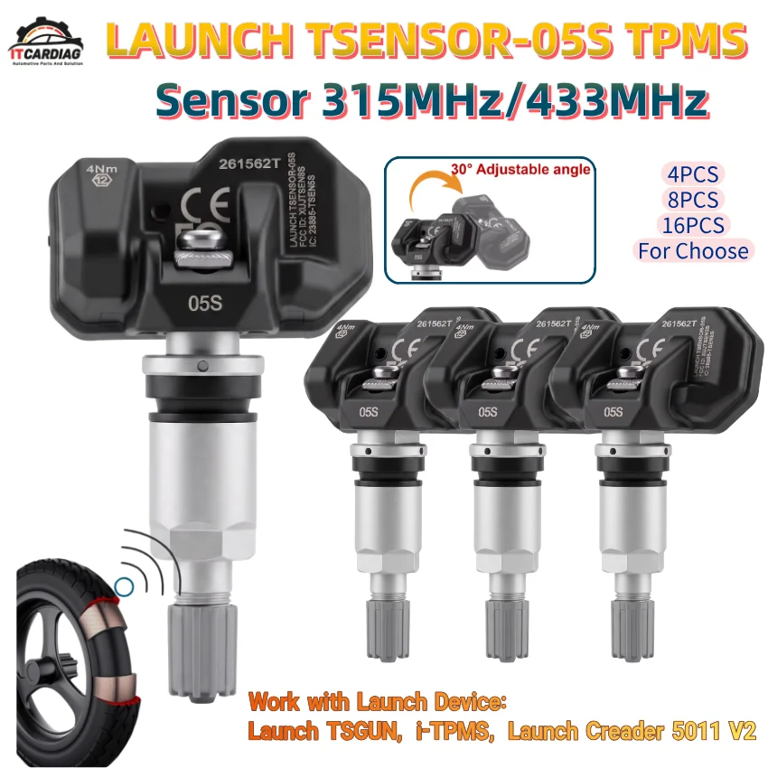 Launch TSENSOR-05S RF Sensor 05S TPMS Sensor 315MHz&433MHz Metal Car Tire Pressure Service Tool Work with i-TPMS CRT 5011 TSGUN