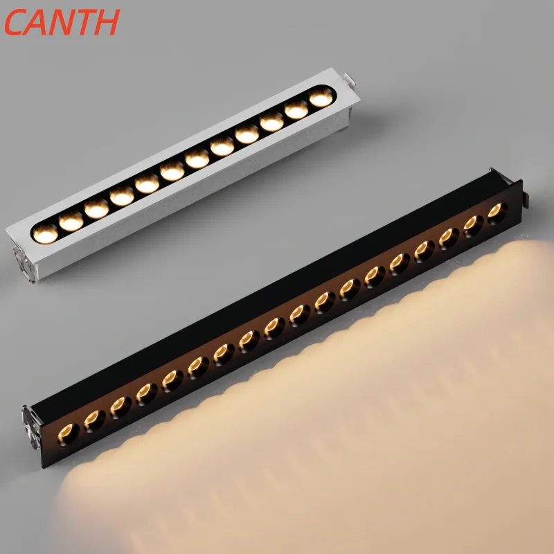 Embedded long strip spotlights for linear living room, without main light, anti-glare, minimalist focused spotlights