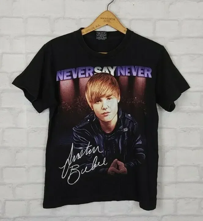 VINTAGE RETRO 90S BRIGHT BOLD JUSTIN BIEBER NEVER SAY NEVER CRAZY T SHIRT TOP