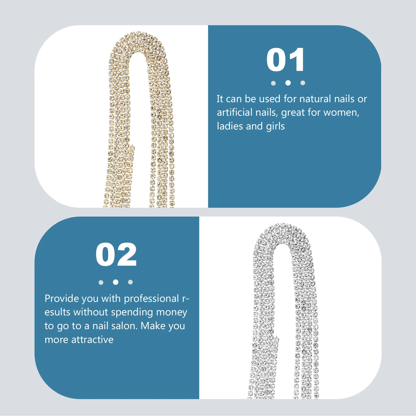 

2 Pcs Rhinestone Chain Nail Art Accessories Dangling Charms Unique Decorations for Nails Creative Shapes Bright Colors Water