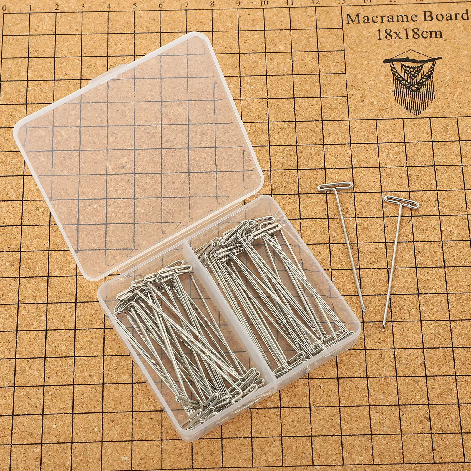 

1Set Safe Premium Cork Macrame Board with Strong Stainless Steel T Pins for Knotting Craft Bracelet Projects Measuring Grid