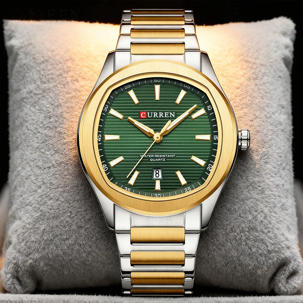 CURREN Fashion Minimalist Quartz Watch for Men Two-Tone Stainless Steel Band Luxury Wristwatches with Luminous Hands