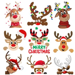 Christmas Deer Santa Claus Cute Patches for Clothes Heat Transfer Thermal Stickers DIY Kids T shirt Iron on for Women Appliqued