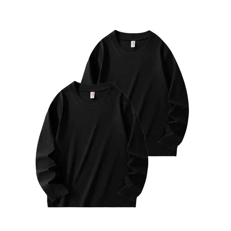 تي شيرت رجالي عصري بأكمام طويلة من القطن الخالص باللون الأسود لخريف جديد مع رقبة دائرية وطبقة أساسية #3