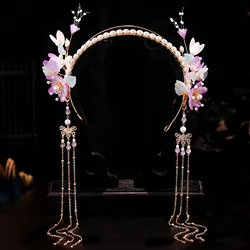 Pearl Hairband Chinese Hanfu Hair Accessoreis Floral Long Tassel Headband Vintage Wedding Hair Hoop Fairy Hair Jewelry For Women