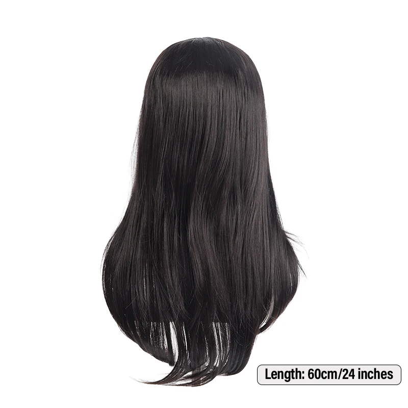 60cm Layered Black Long Straight Wig with Air Bangs, Full Cap Synthetic Fiber Wig for Lolita & JK Style Daily Wear