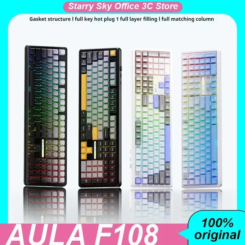 AULA F108 Mechanical Keyboard Wireless Tri Mode 108keys Pbt Hot Plug Rgb Long Battery Life Customized Gaming Keyboard Laptops