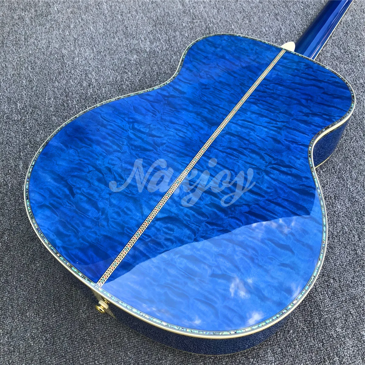 40 Inches Custom Blue Burst Maple OM Style Acoustic Guitar Abalone Binding and Inlays Ebony Fingerboard Gift