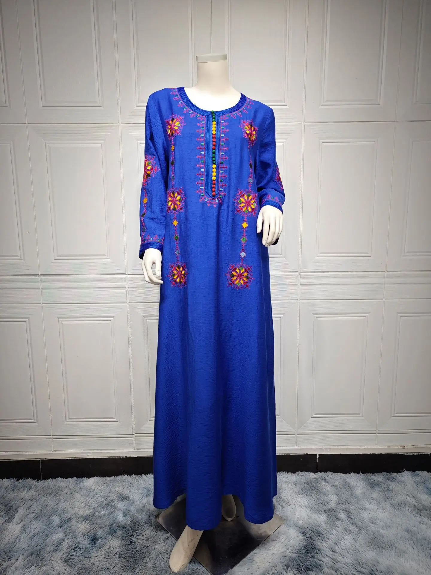 Arabic Dress For Women 2023 Moroccan Dubai Africano Abaya Solid Embroidery Full Sleeve Loose Ramadan Muslim Femme Robe