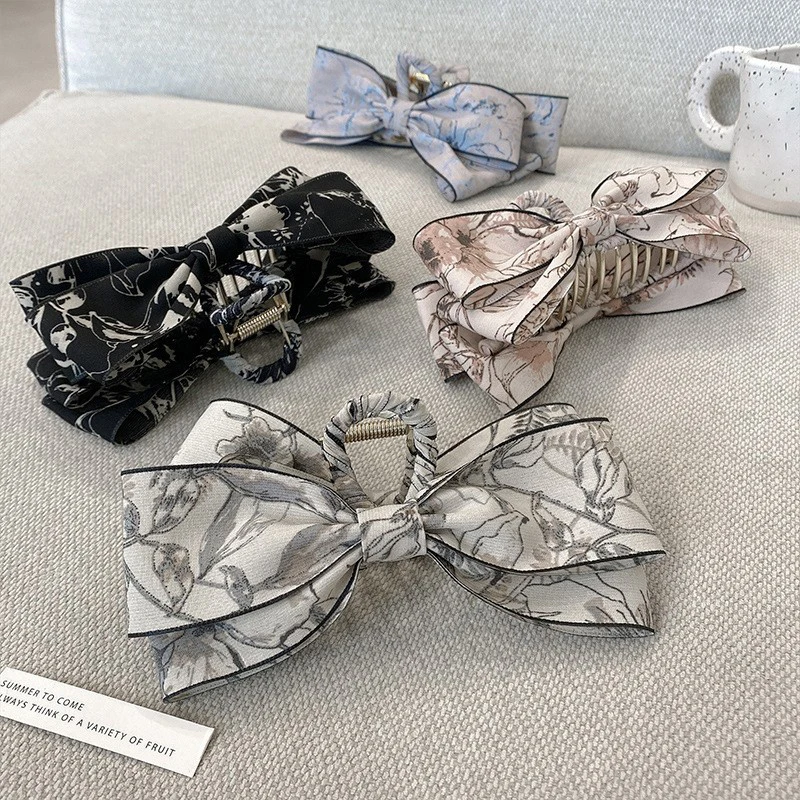 Koreański Bowknot Vintage duże spinki do włosów kobiety elegancka kokardka Barrette krab spinki do włosów dziewczyny nakrycia głowy akcesoria do włosów kobieta