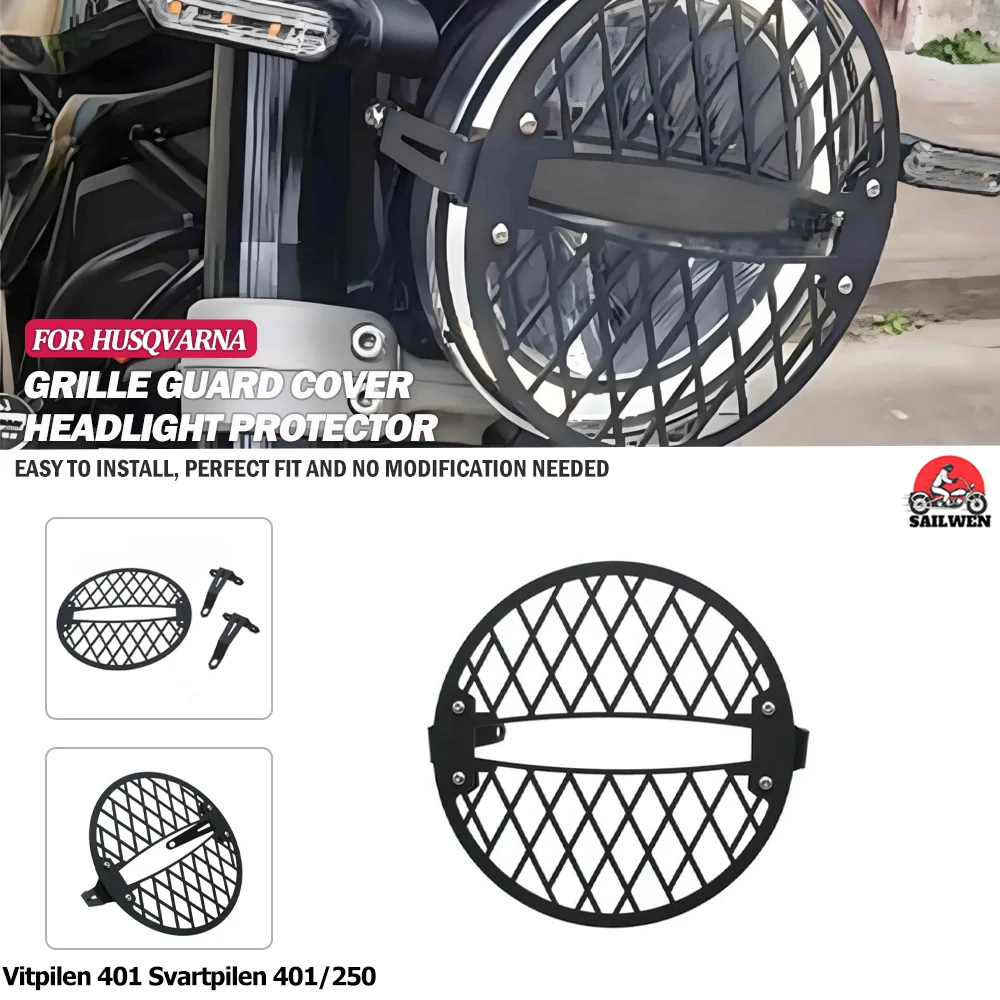 

Headlight Protector Grille Guard Cover Protection Grill For Husqvarna Svartpilen 401 250 Vitpilen 401 2018-2023