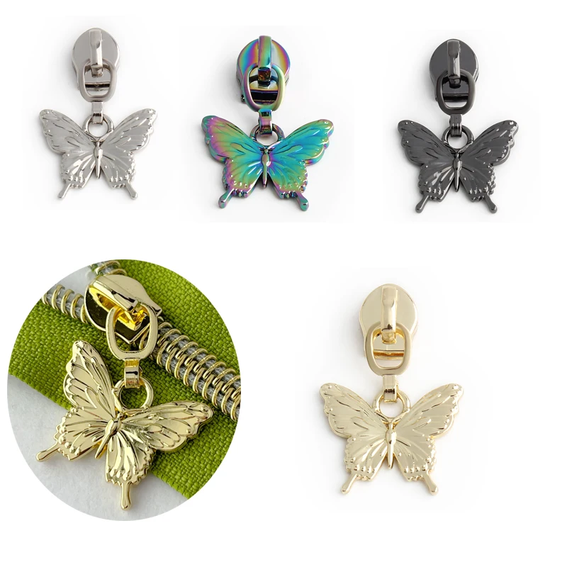 6PCS 색상 유지 전기 나비 모양 5 #   지퍼 슬라이더 지갑 금속 교체 가능한 풀러 바느질 수리공 DIY 공예