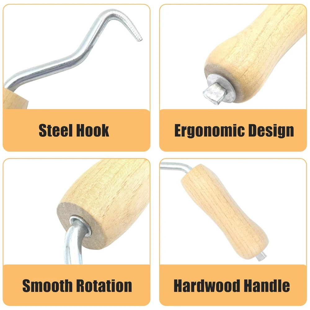 4pcs Rebar Twister with Wooden Handle Concrete Iron Wire Tie Twister Tool Hand Steel Tie Tool for Fence Twisting