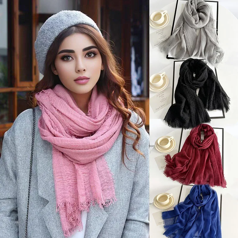 Blue Scarf Elegant Woman Chiffon Shawl Cotton Scarf Women Red Burgundy Scarf Scarves for Ladies XWJ09